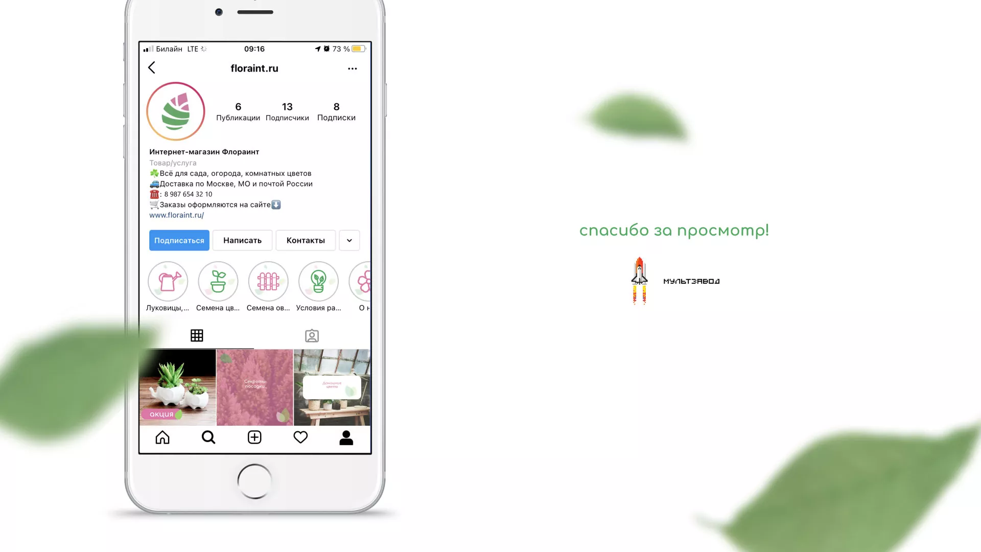 Разработка оформления профиля Instagram для магазина «Floraint» в Миассе