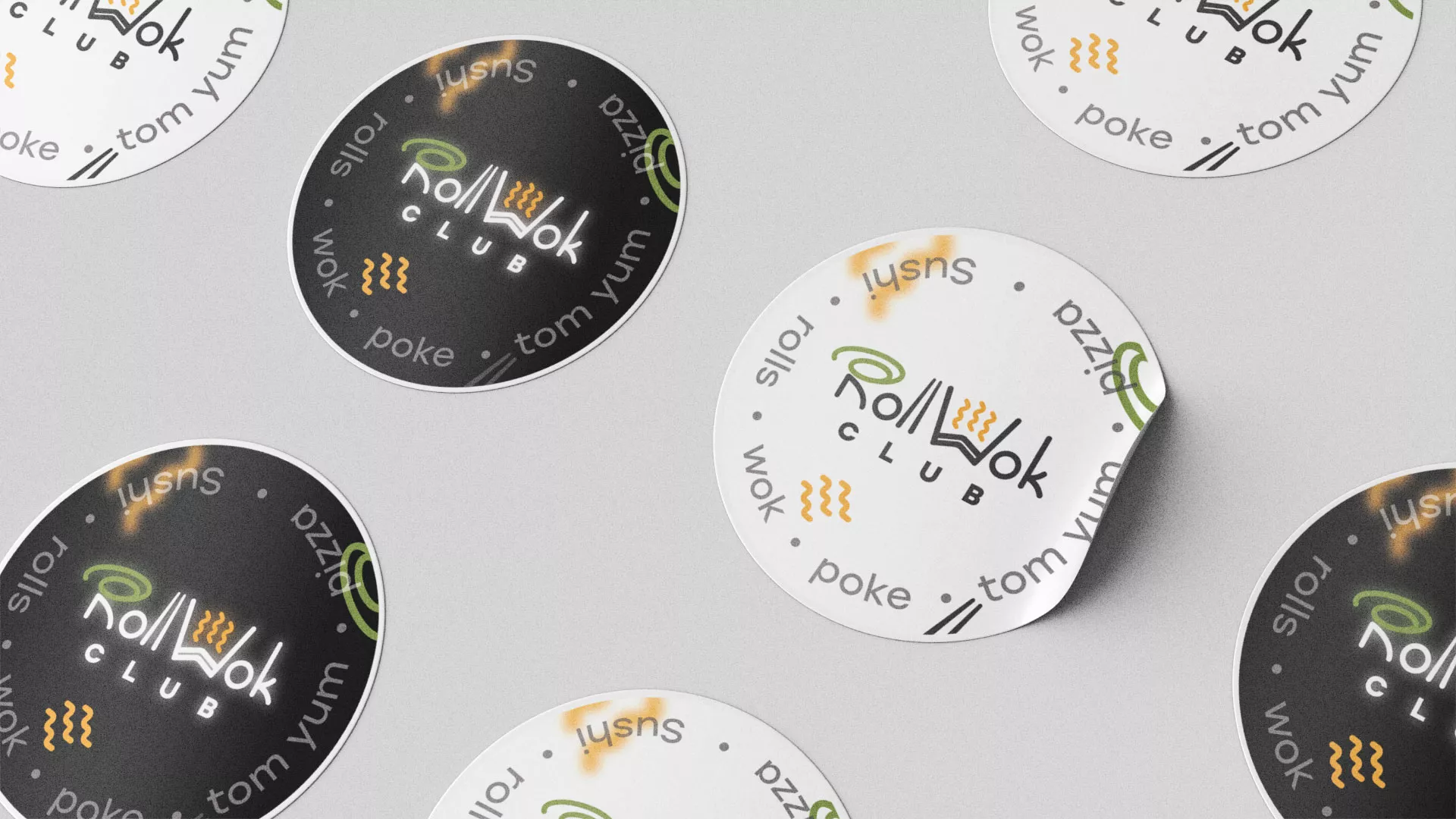 Разработка наклеек для суши-бара «Roll Wok Club» в Миассе